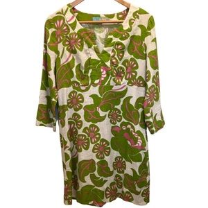 Boden Green Pink and Cream Linen Tunic Summer Dress Size 8